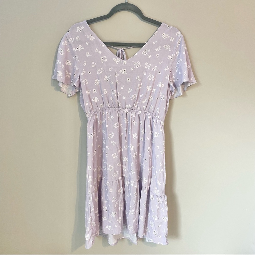 Purple floral summer mini dress